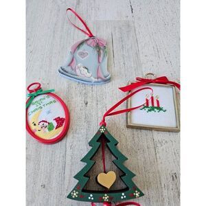 Vintage crocheted wooden bell treat ornament candle Xmas tree set